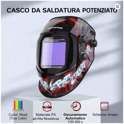 Casco per saldatura ARCCAPTAIN  maschera per saldatura auto-oscurante per saldatrice TIG MIG ARC, visualizzazione grande, a colori reali