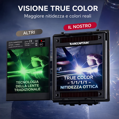 Casco per saldatura ARCCAPTAIN  maschera per saldatura auto-oscurante per saldatrice TIG MIG ARC, visualizzazione grande, a colori reali
