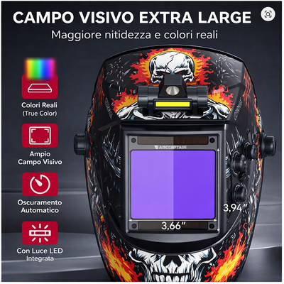 Casco per saldatura ARCCAPTAIN  maschera per saldatura auto-oscurante per saldatrice TIG MIG ARC, visualizzazione grande, a colori reali