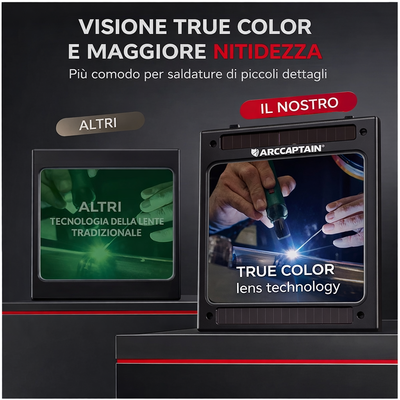 Casco per saldatura ARCCAPTAIN  maschera per saldatura auto-oscurante per saldatrice TIG MIG ARC, visualizzazione grande, a colori reali